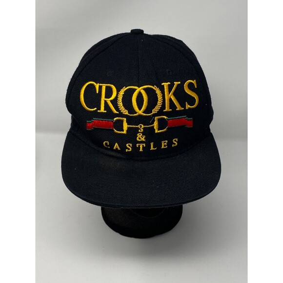 Vintage Crooks & Castles Flat Brim Snapback Wool Hat Black Baseball Cap Y2K - Picture 1 of 6